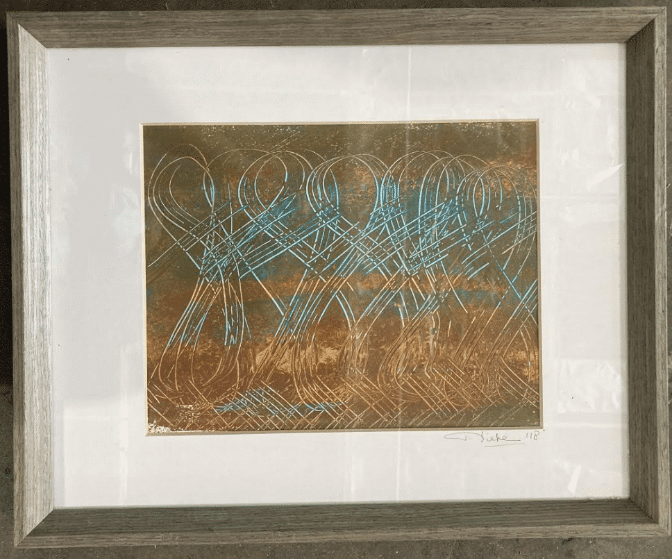 Natural Wood Framed Blue & Brown Ellipses 17.5x21.5