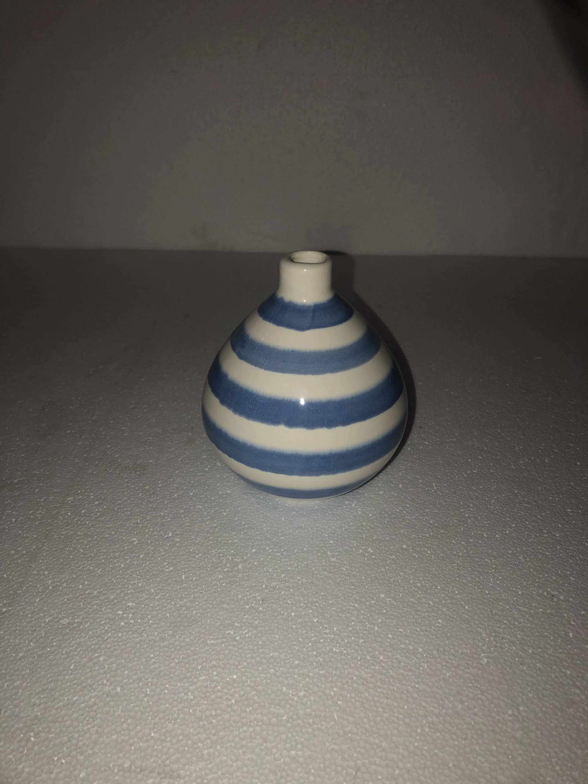 White & Blue Stripe Vase 5"