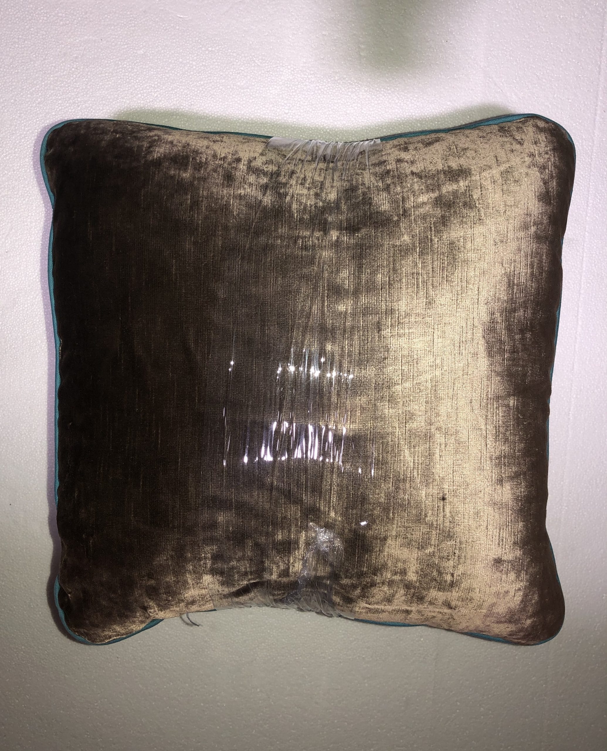 Pair Espresso Velvet w/ Thin Turquoise Trim 14 x 14