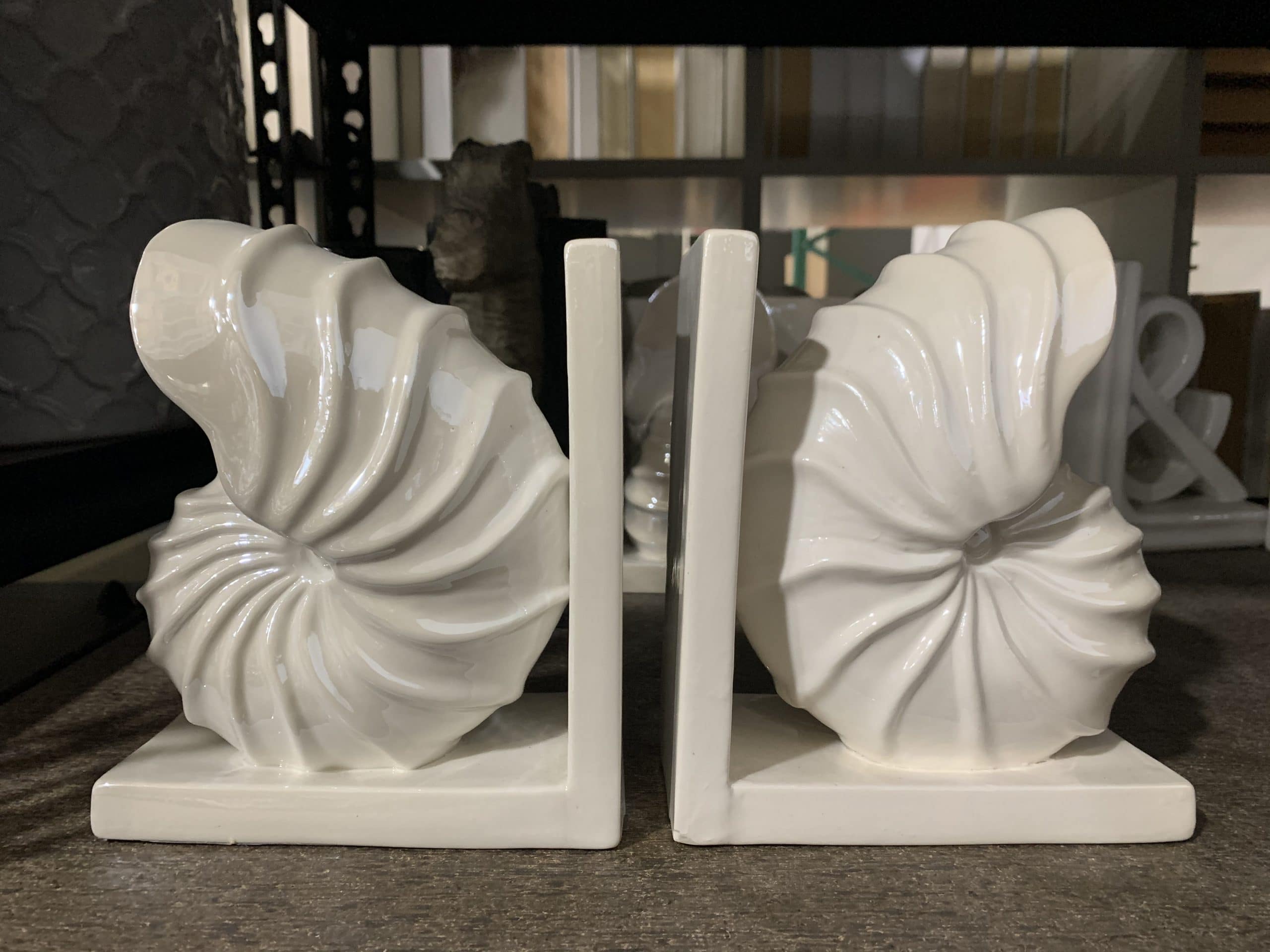 Shiny White Textured Seashell Bookend 6 1/2"
