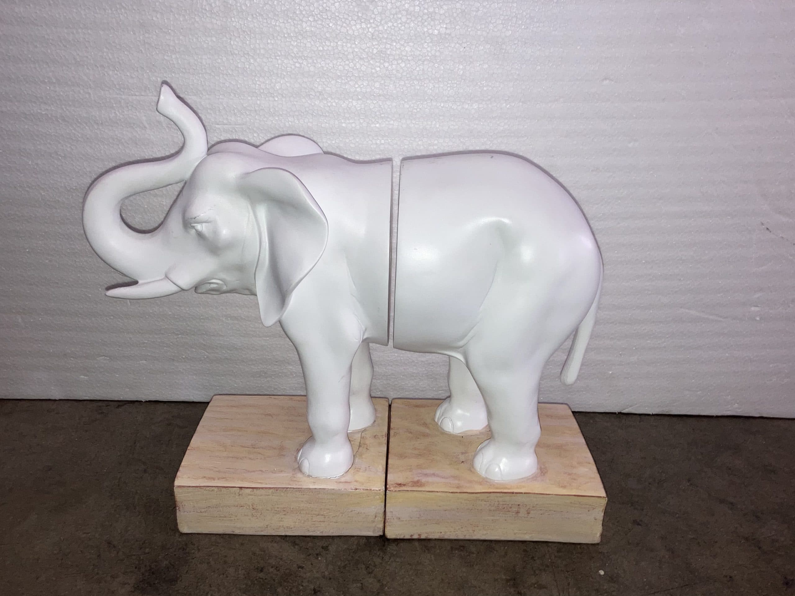 White Elephant & Wood Book End 12"