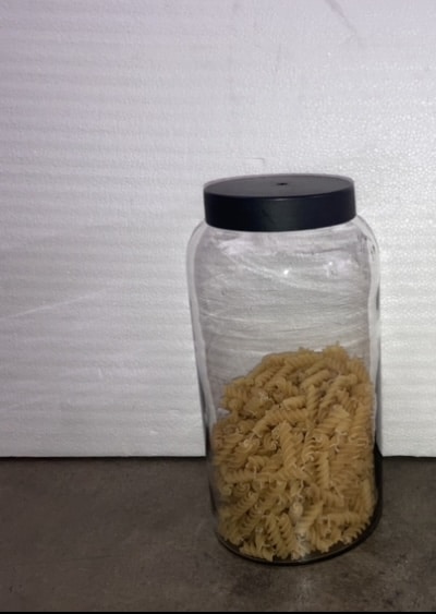 Glass Cylindrical Decorative Jar w/ Black Lid I 10"