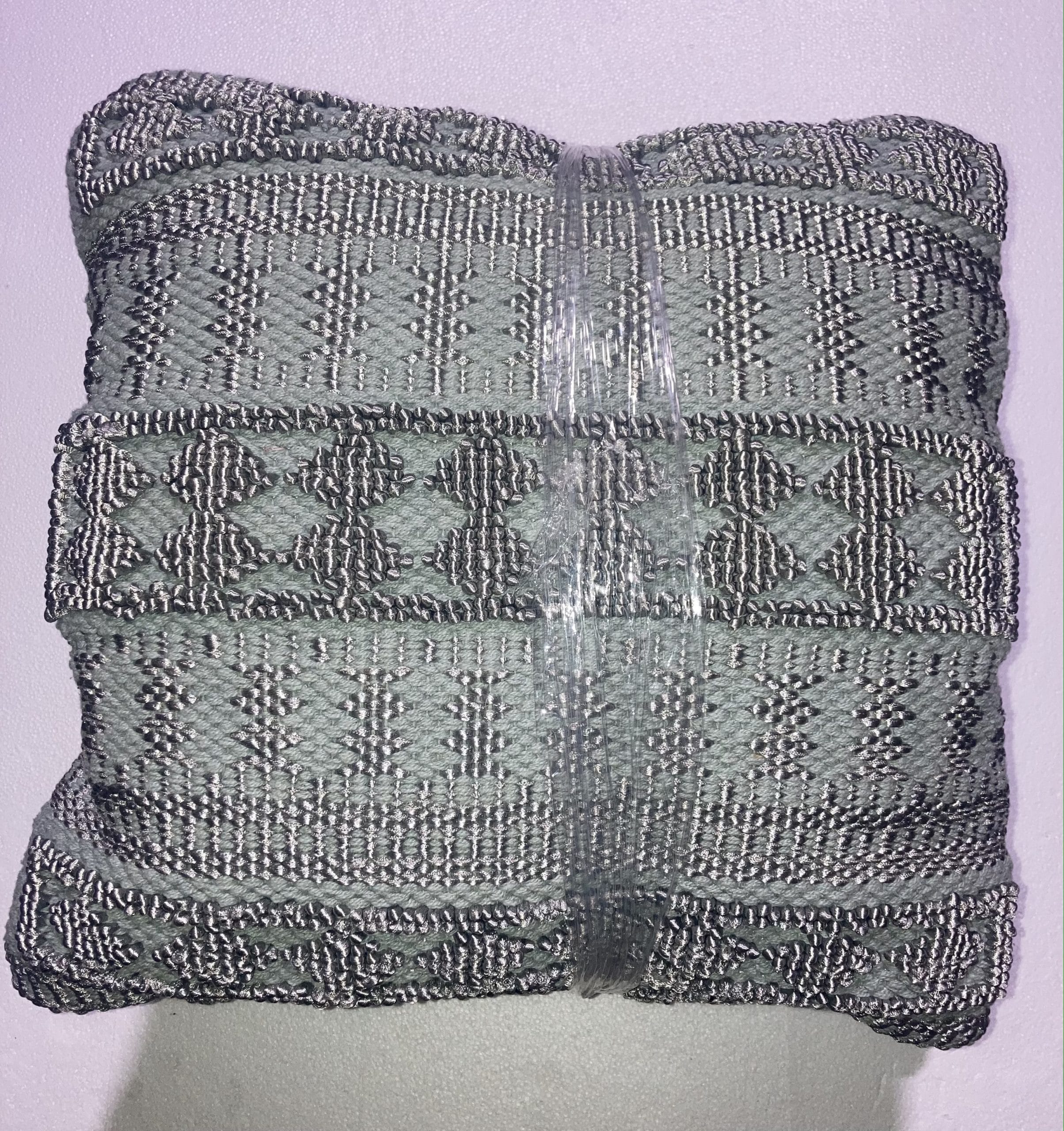 Aqua Blue w/ Grey Shiny Stitch Pattern 16 x 16