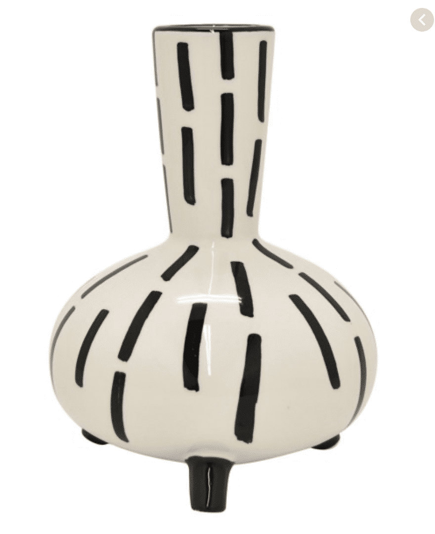 White Porcelain Vase with Black Lines Design 10"