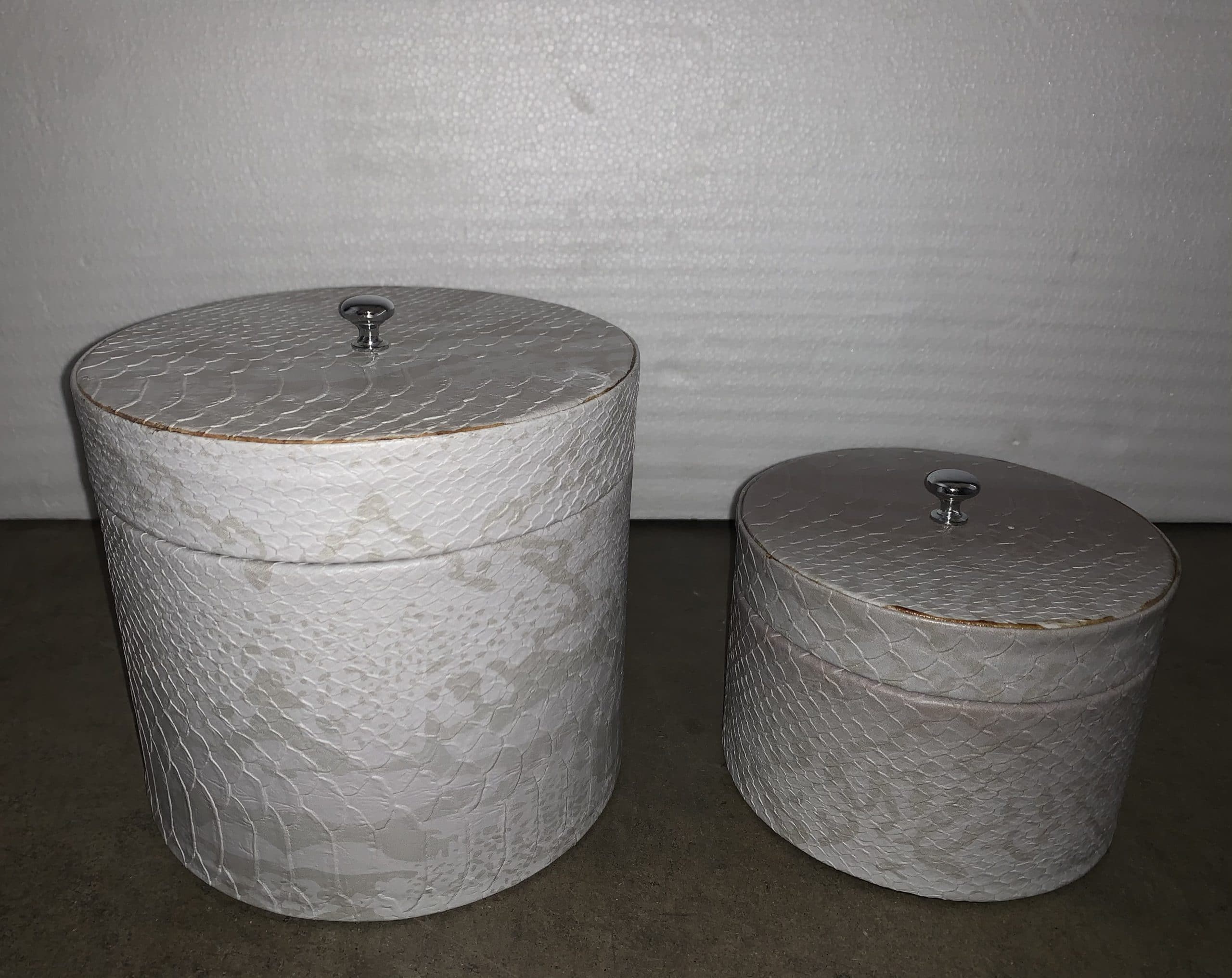 Round White & Beige Snake Skin Decorative Box Set