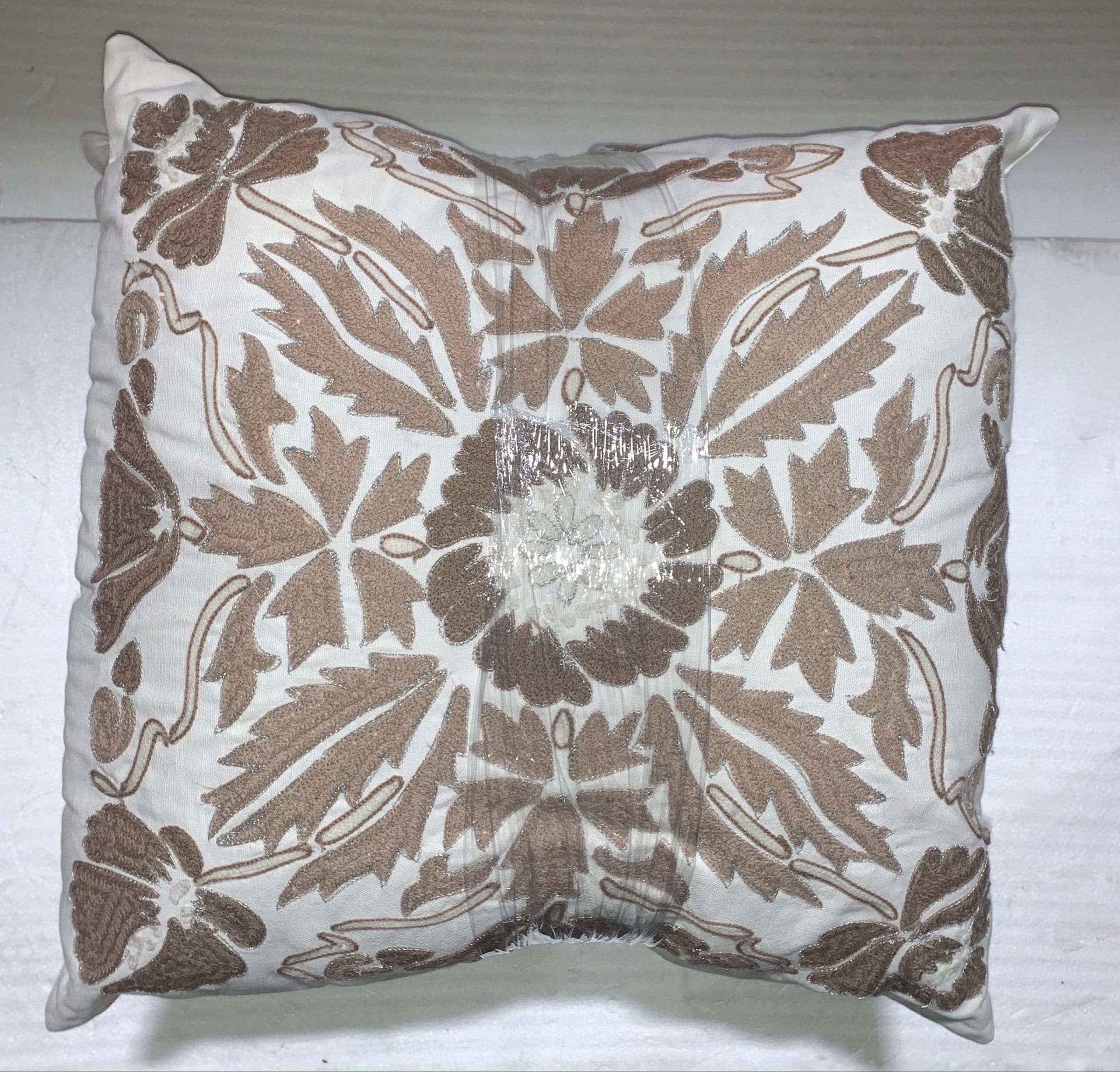 White w/ Dusty Rose Pattern Throw Pillow 18 x 18