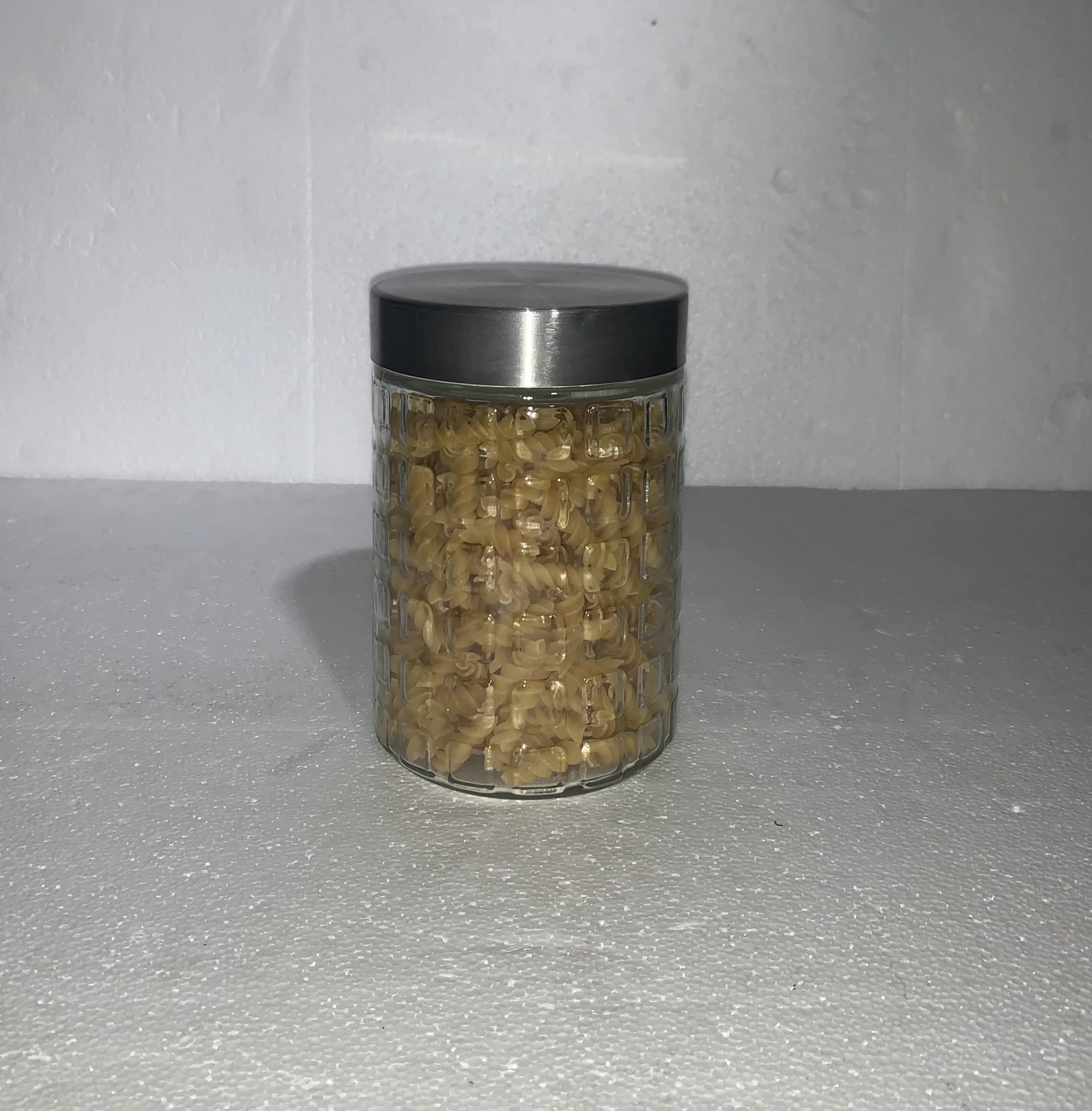 Glass Kitchen Canister w/ Embossed Squares II 7"