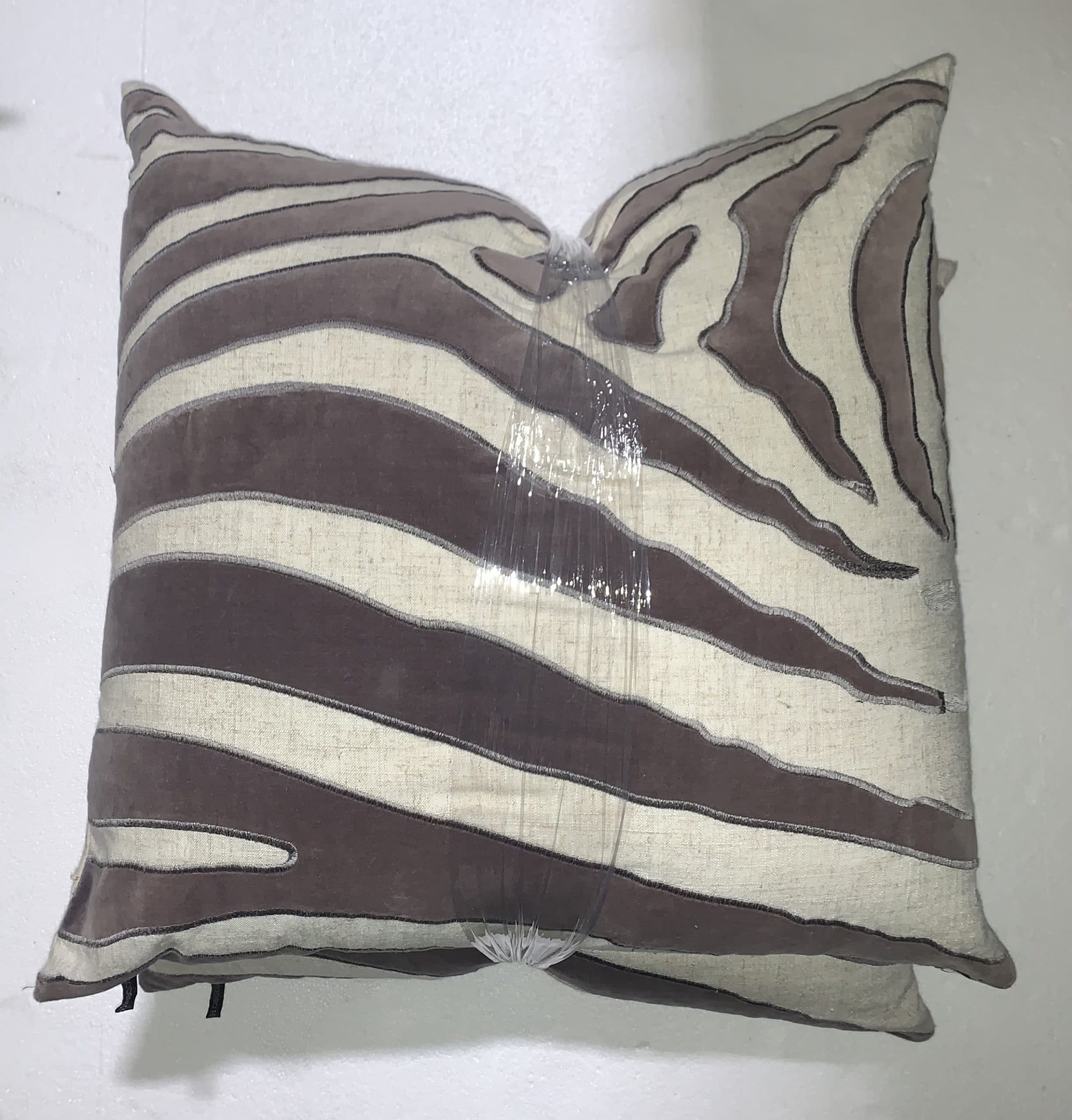 Grey Velvet & Cream Zebra Throw Pillow Set 22x22