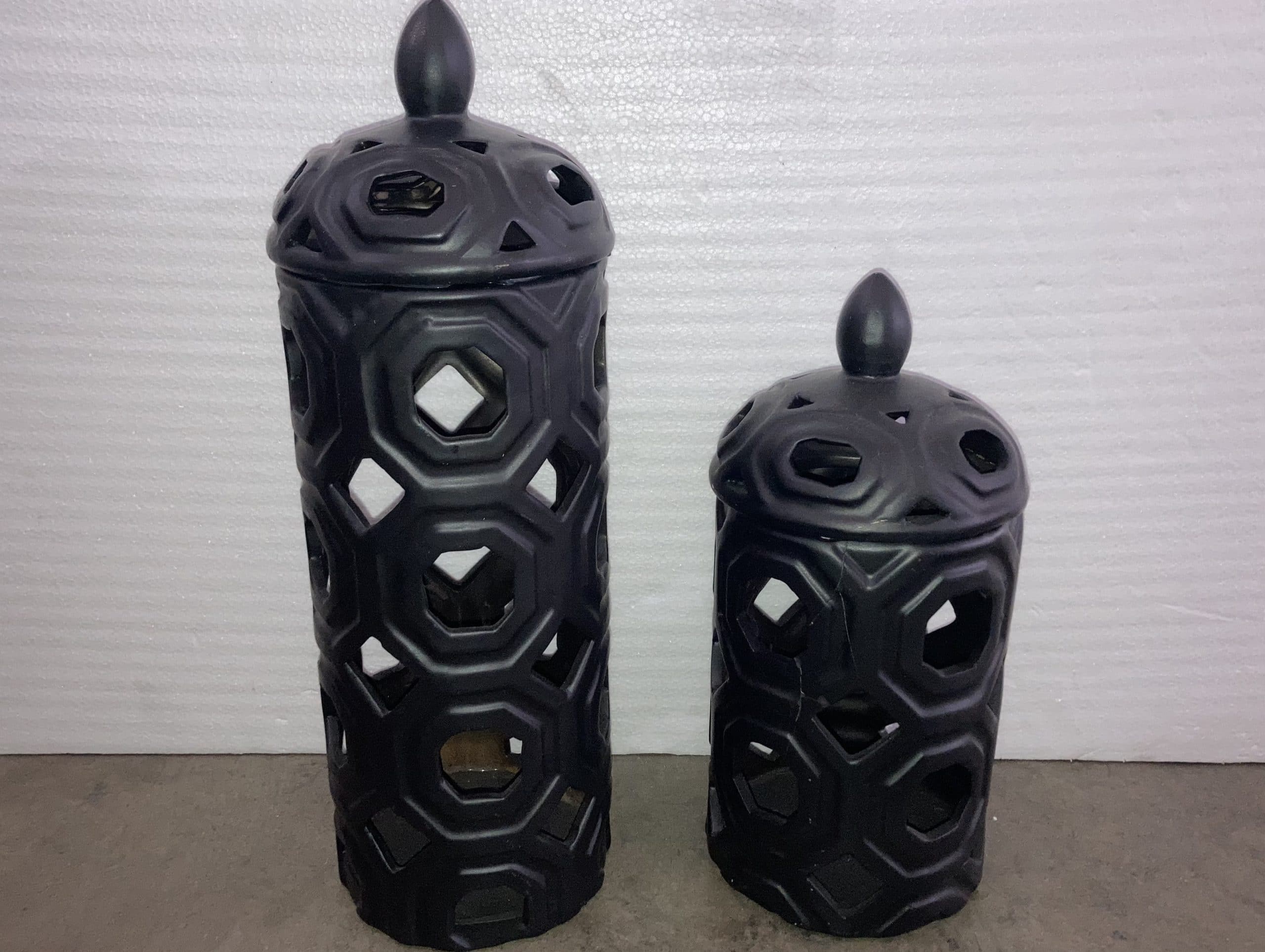 Black Hollow Octagon Decorative Jar Set 17" & 13"