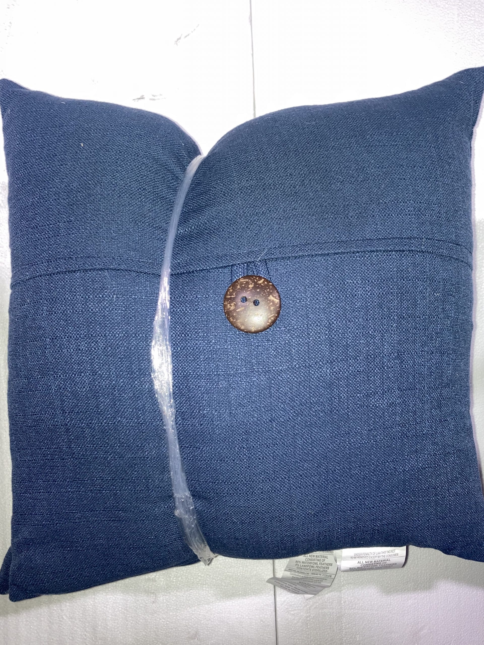 Navy Blue w/ Brown Button Throw Pillow Pair 20 x 20