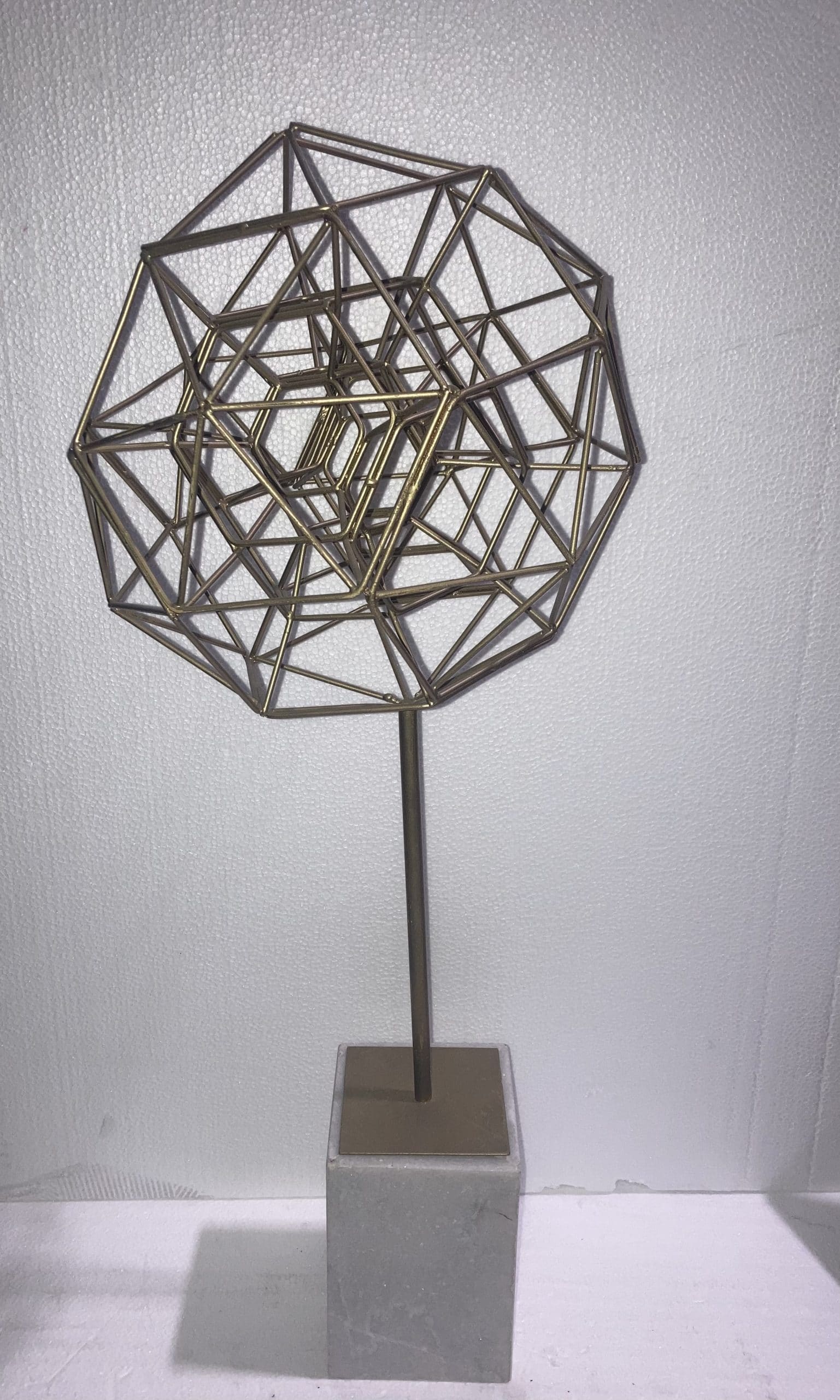 Gold Geometric Sphere on Marble Base 26"