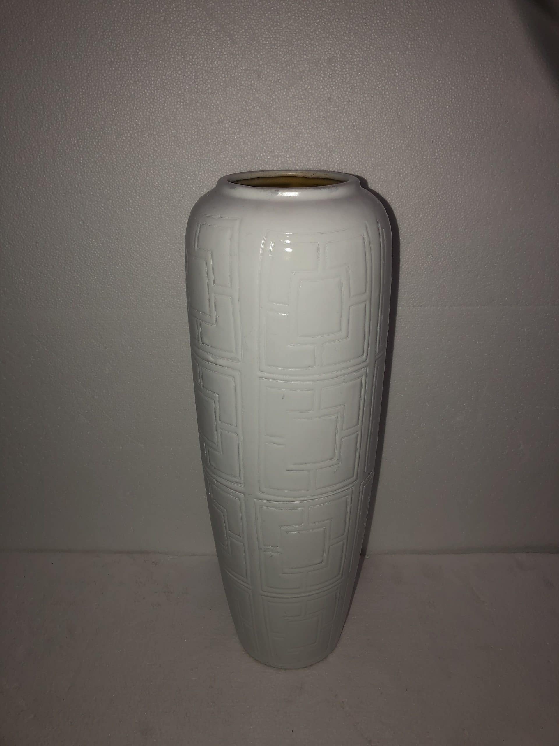 White w/ Greek Pattern Vase 18"