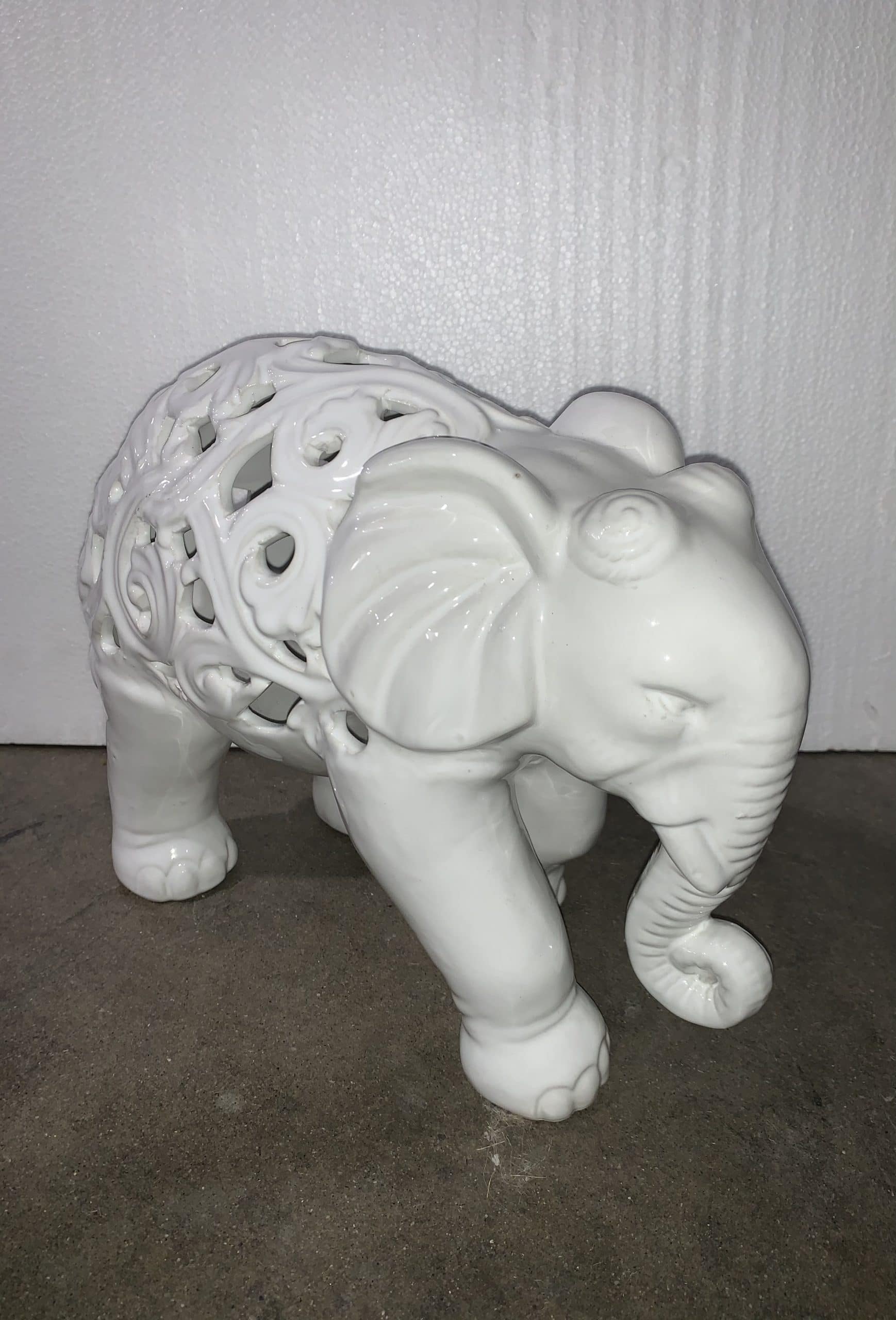 White Ceramic Elephant Sculpture 8"