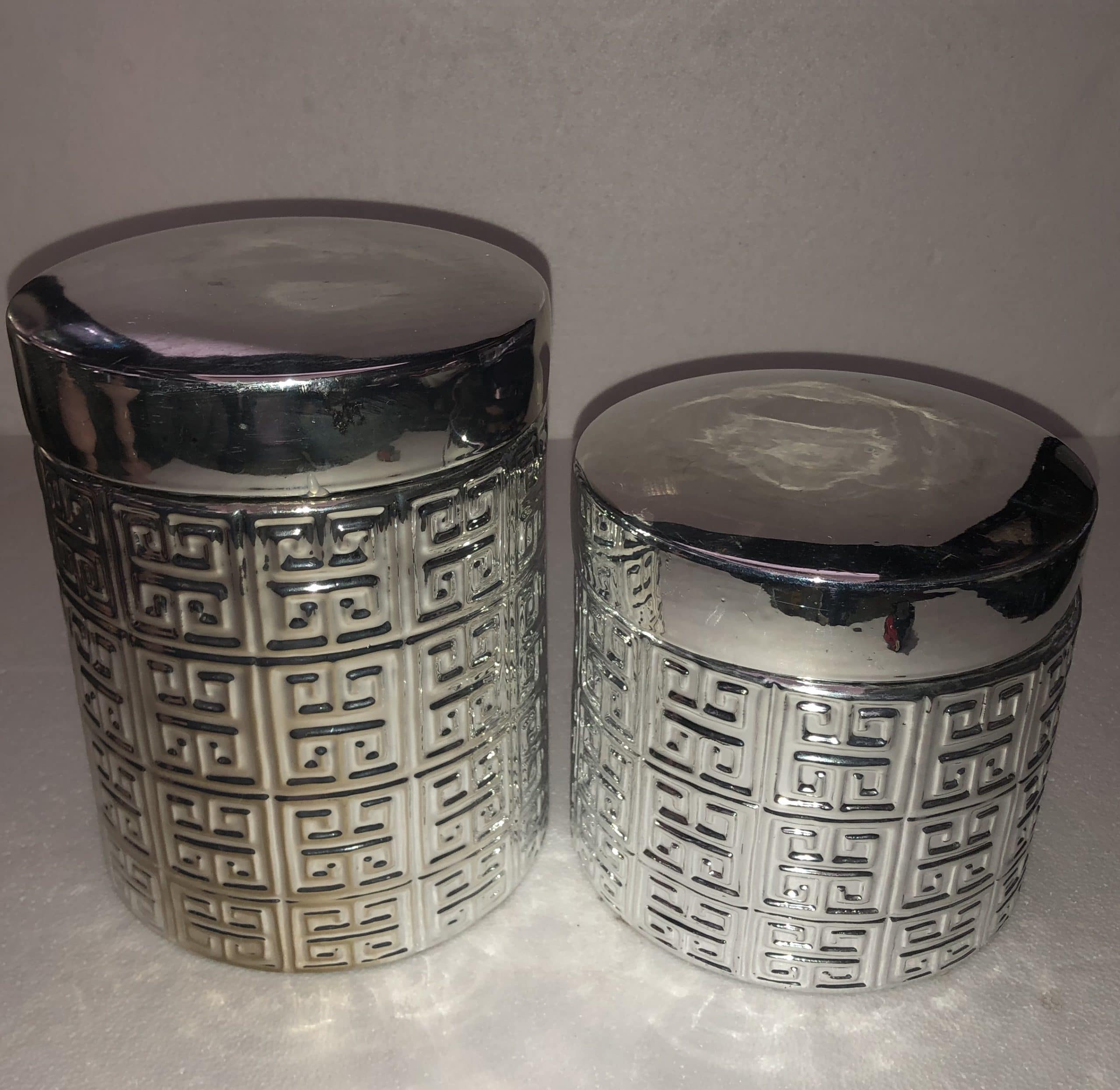 Chrome Greek Key Decorative Jar Set 8 & 10"