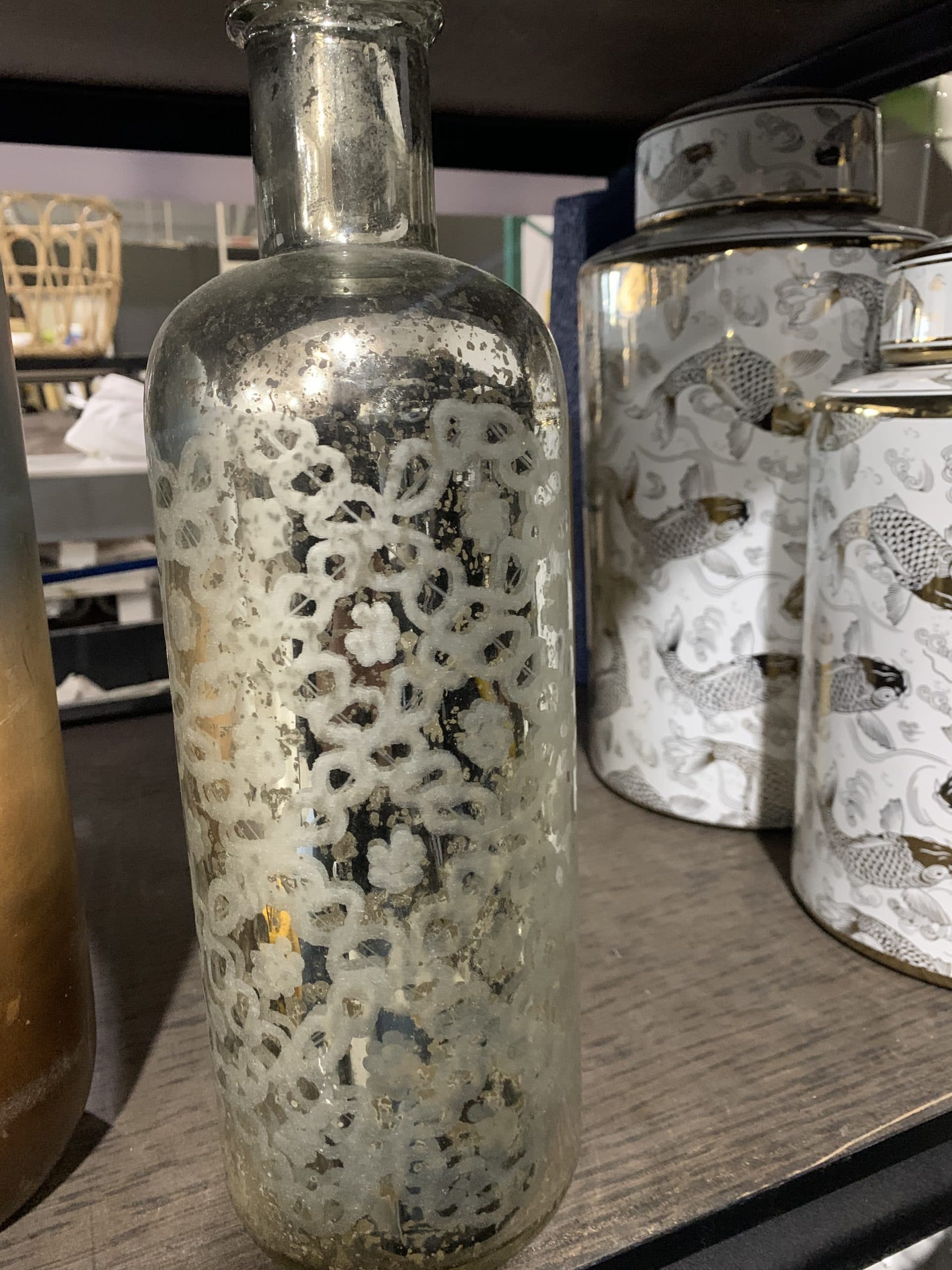 Silver Mercury Flower Print Vase 16"