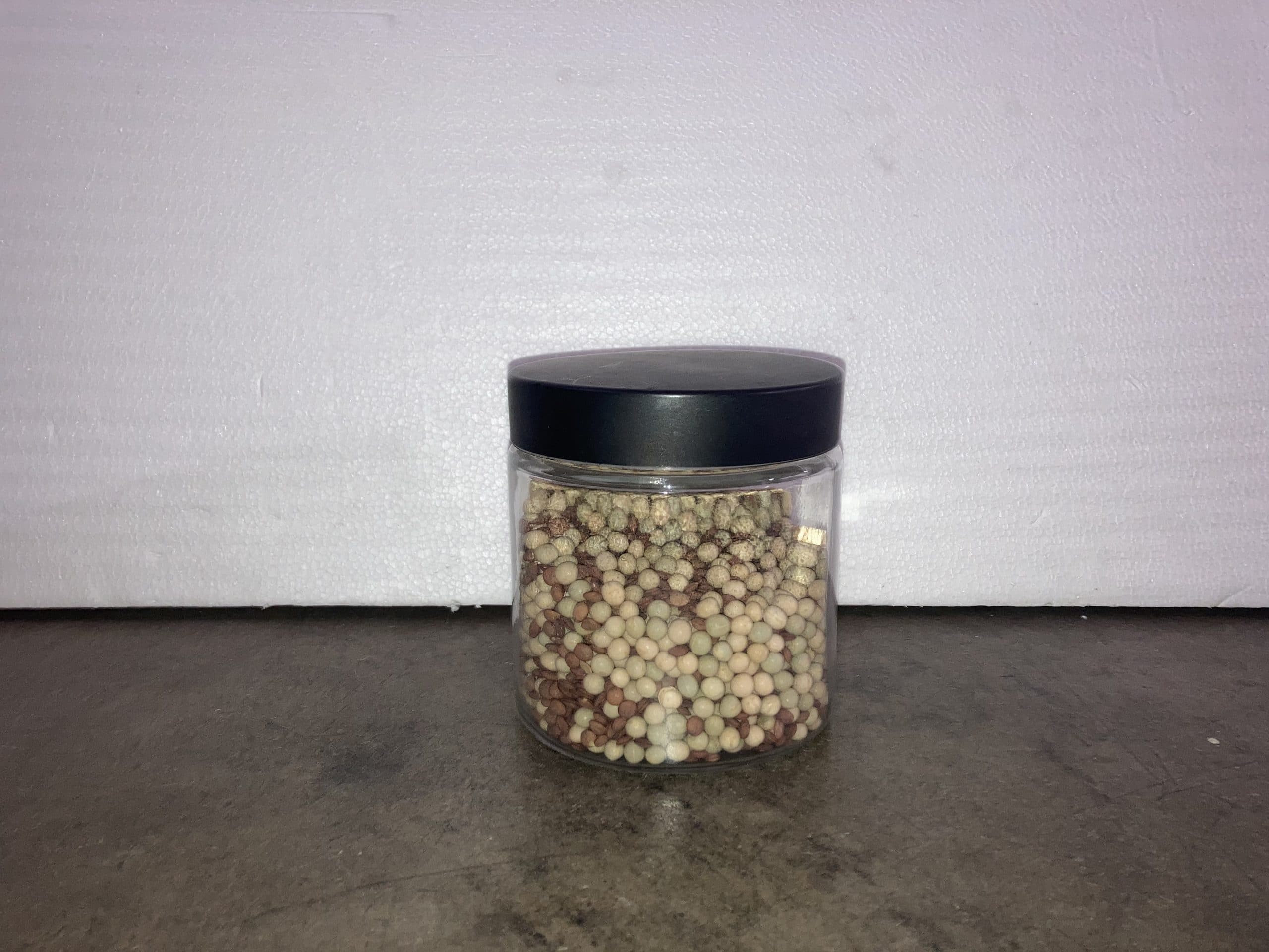 Small Glass Cylindrical Decorative Jar w/ Black Lid 5"