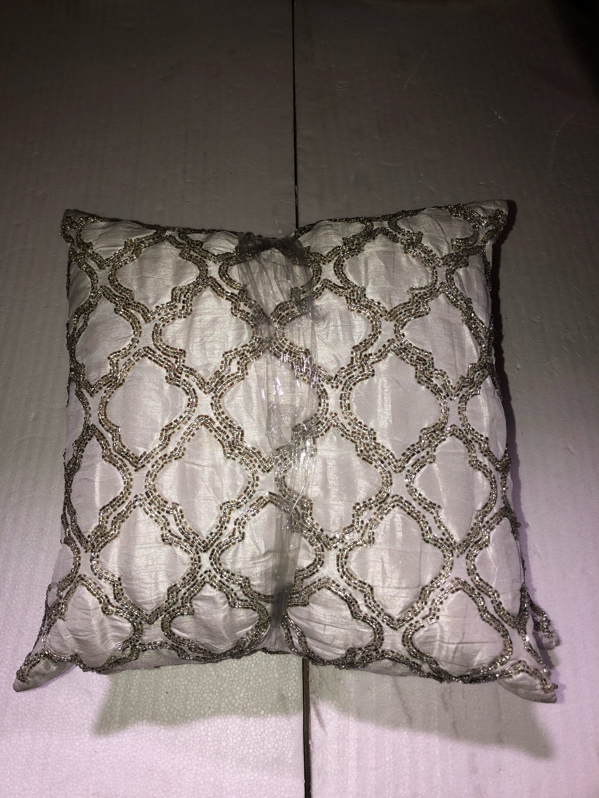 White w/ Beaded Quatrefoil Pattern 15X15