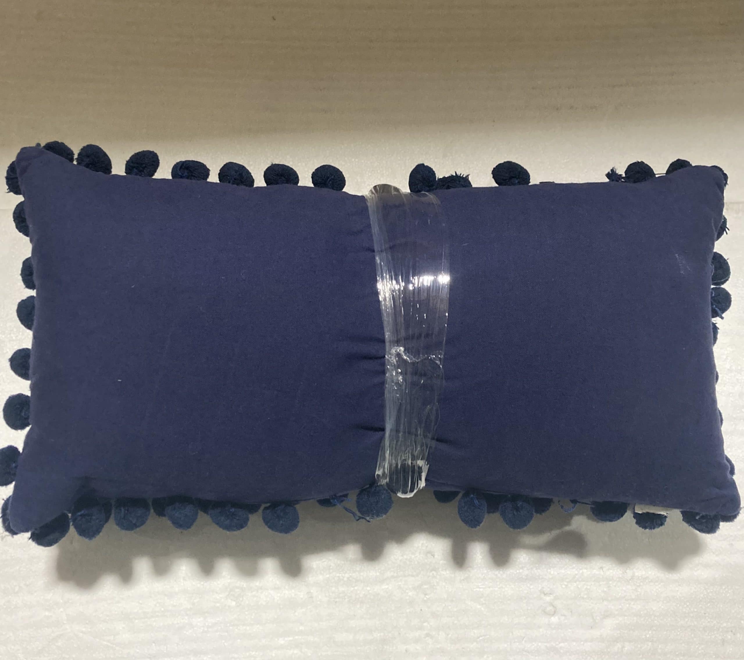 Lumbar Navy Blue w/ Pom Pom Pair 23 x 11"