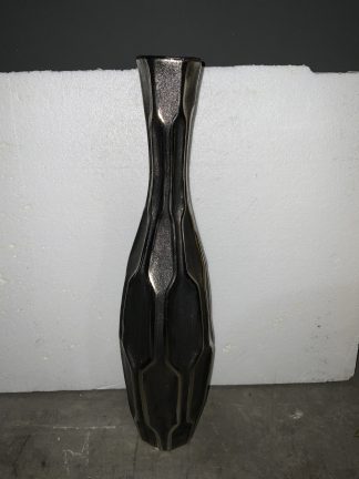 Tear Drop Chrome & Charcoal Hexagon Vase 19”x3”