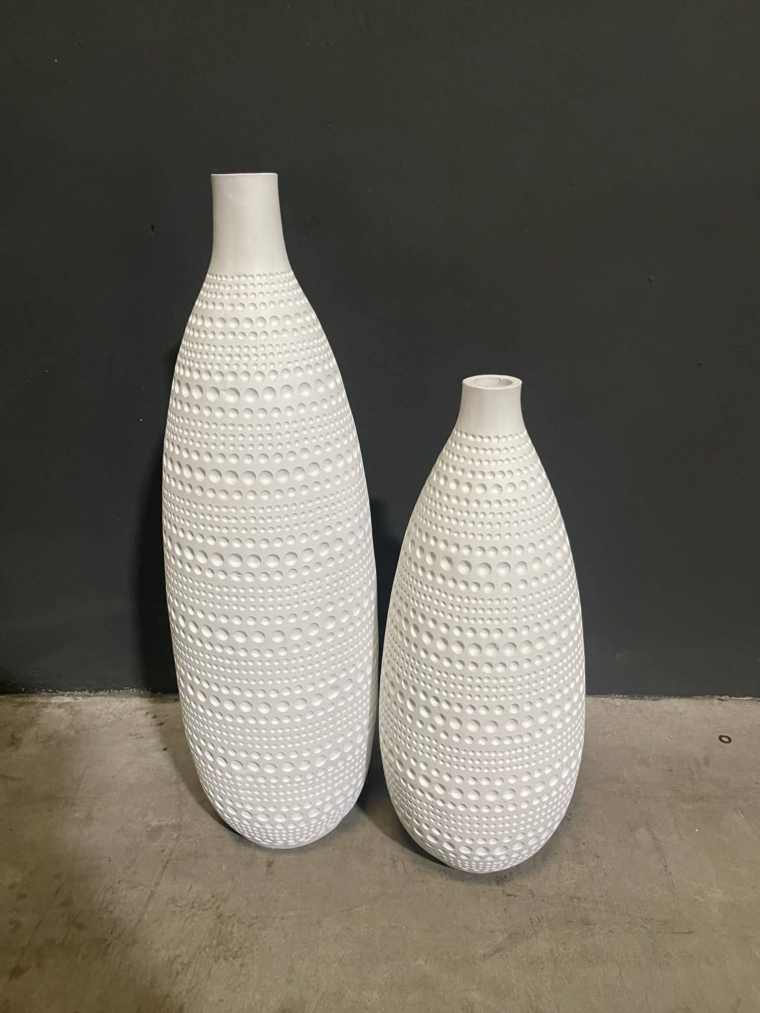 White Tall Moire Dots Vase Set 19 & 24"