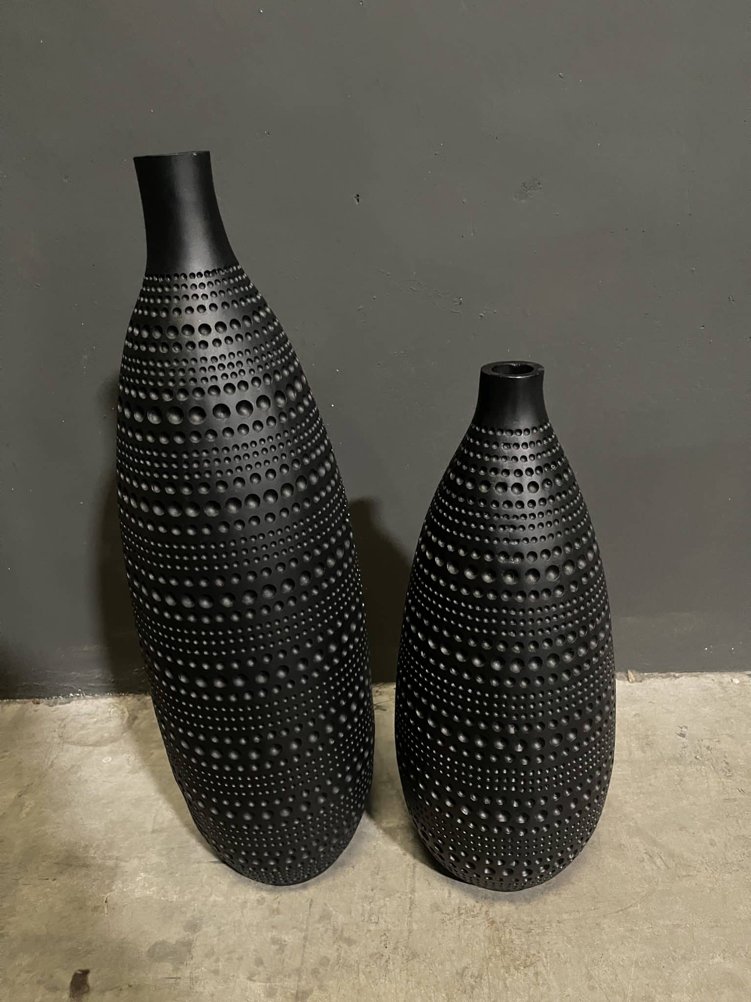 Black Tall Moire Dots Vase Set 19 & 24"