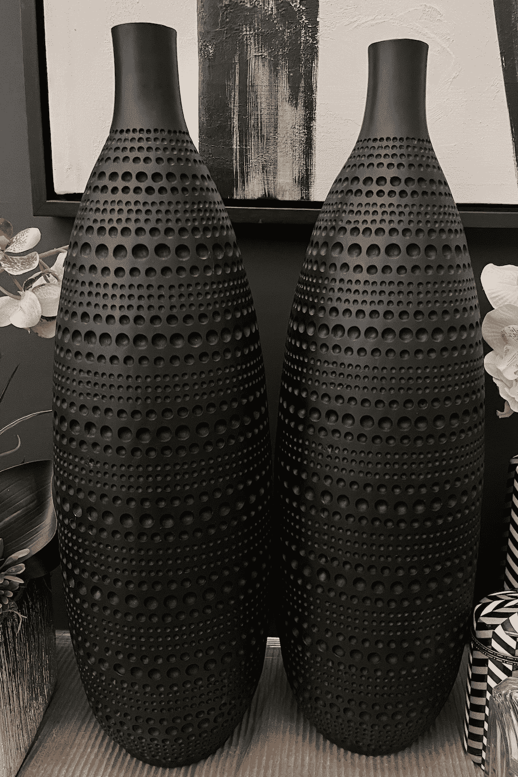 Single Black Tall Moire Dots Vase 24" - Image 2