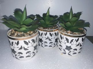 Set of 3 Black White & Gold Potted Faux Succulents