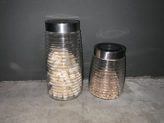 Pair of Cylinder Ribbed Glass Canister Se of 2